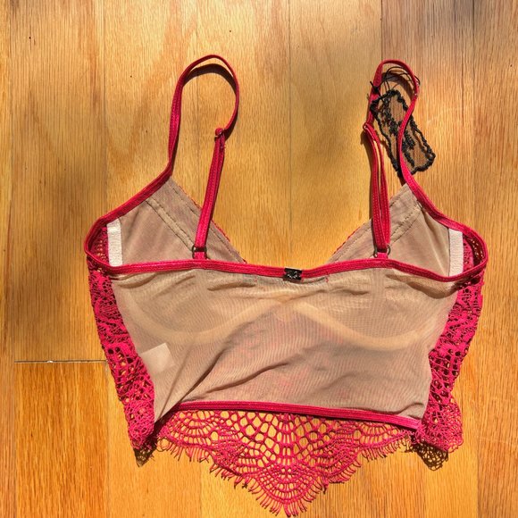 NWT For Love and Lemons Skivvies Bat Your Lashes Bra, Red, Size Small - Picture 3 of 11